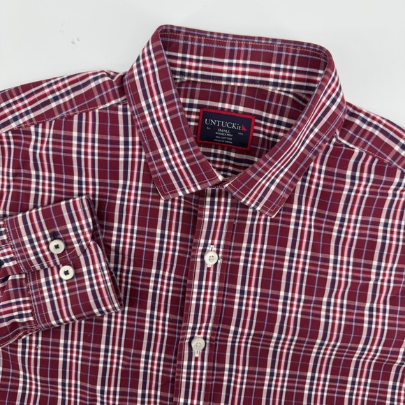 UNTUCKit Other - UNTUCKit Mens Small Wrinkle Free Plaid Button Down Shirt Burgundy Blue White